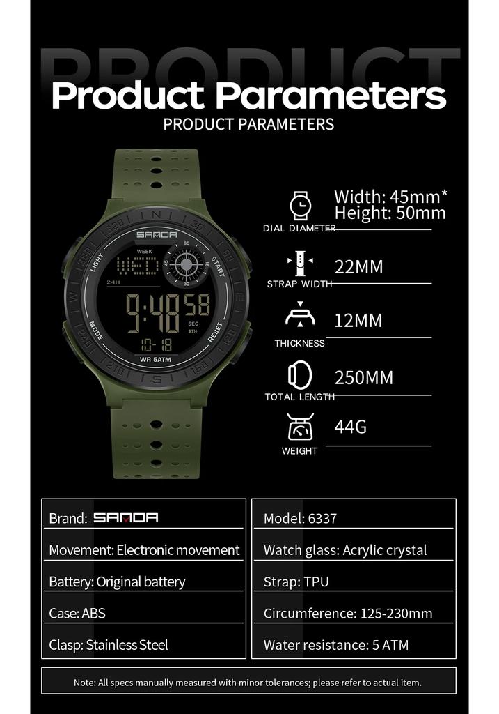 Fashion SANDA New 6337 Youth Electronic Watch Sports Multifunctional Waterproof LED Single Display Student Electronic Watch