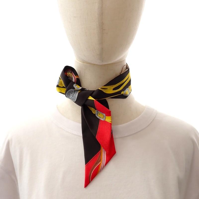 HERMES  063940S 12  Scarf Black/yellow Silk Women