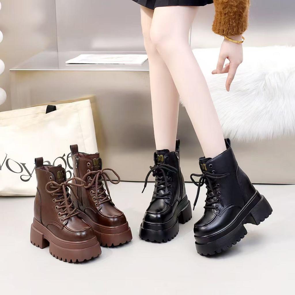 12CM inner height increase small thick-soled Martin boots women's autumn and winter piled thickened fur integrated short boots