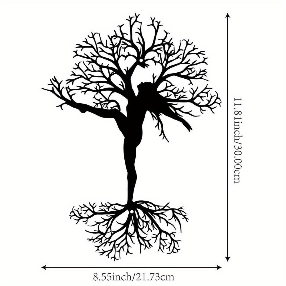 

Metal Tree Wall Art Woman Sculpture 11.81 inch Indoor Outdoor Farmhouse Home Decor Living Room Office Patio Balcony Intricate Branch Design 12in