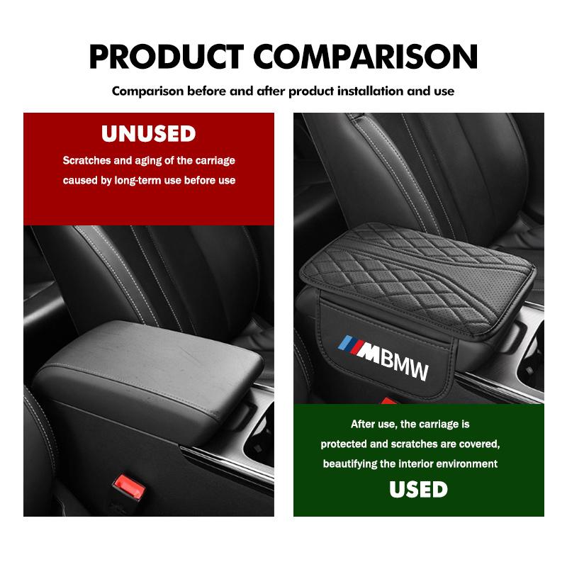 HVHE9 Leather Car Armrest Center Console Pad Auto Seat Arm Rest Mat For BMW Performance M E87 E30 E46 E28 F35 G20 E93 F20 X3 X
