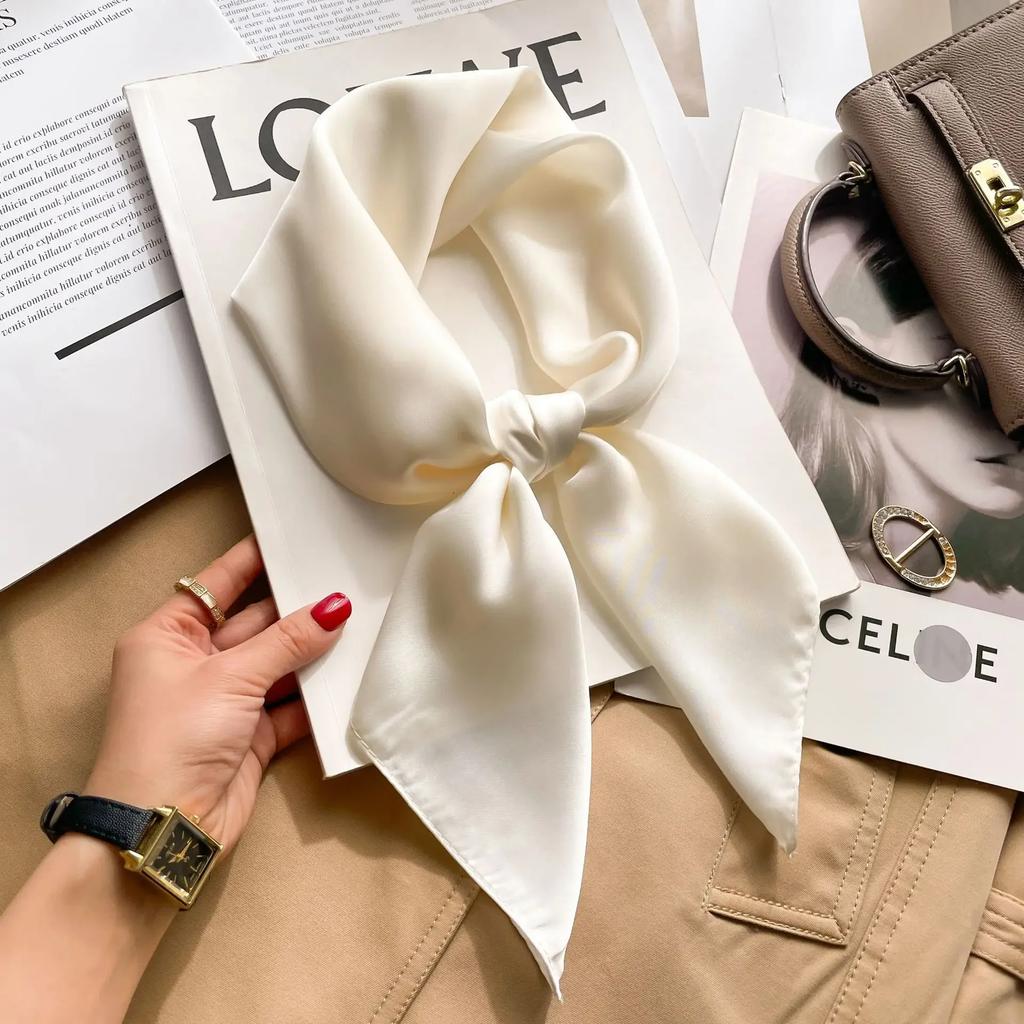 70cm Solid Colors Neckerchief Hijab Scarf For Women Silk Satin Headband Hair Scarves Female Square Shawls Head Scarfs For Ladies