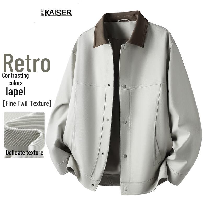 Men s Retro Color-block Spring Lapel Jacket M