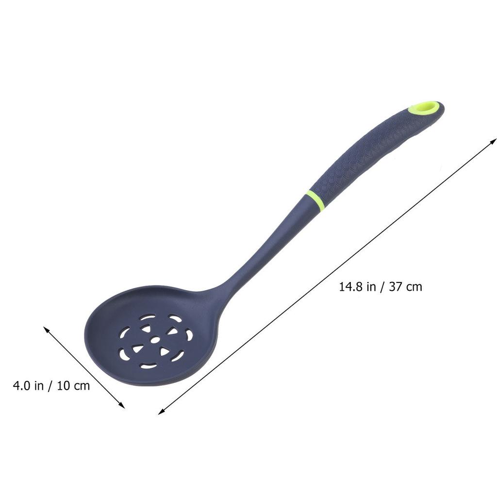 Silicone Skimmer Heat Resistant Slotted Spoon with Long Handle for Oil Filtering Food Serving Ladle Kitchen Strainer Tool Grey