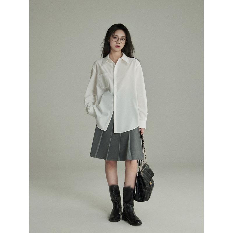 French Professional Hard Work, Slightly Loose Silhouette Long-sleeved Shirt, Women's Spring and Autumn Stacked Wear, Bottom Shirt, Lazy Top