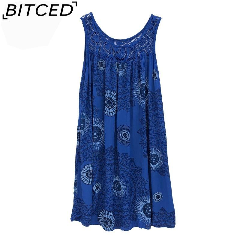 BITCED Moda damska Letnia wiosna Jednolity kolor Drukuj Bez rękawów O-Neck Wysoka talia Casual Sukienki
