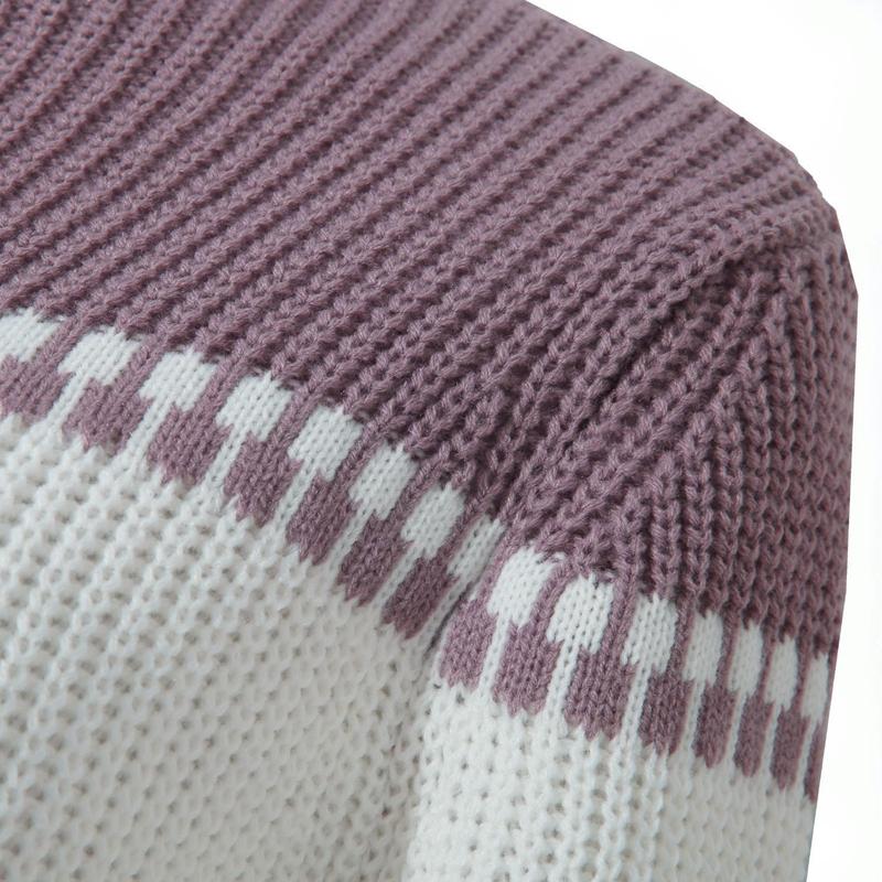 Spring Fall Patchwork Above Knee Mini Knitting Sweater Dress Women Casual Straight Half High Collar Full Lantern Sleeve Loose Waist Bandage S-XL