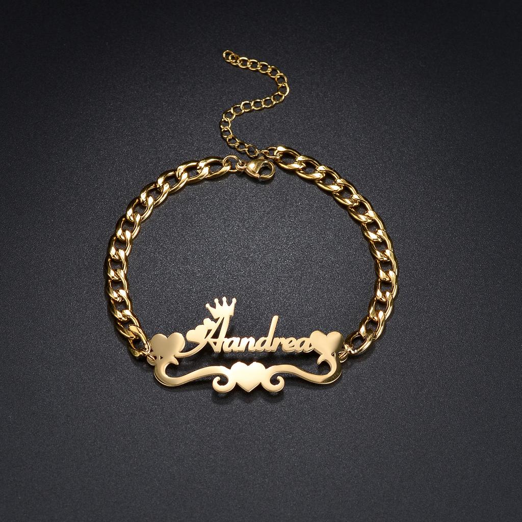 Atoztide Personalized Custom Name Star Heart Bracelet Thick Chain for Women Stainless Steel Bangle Birthday Jewelry Gift 