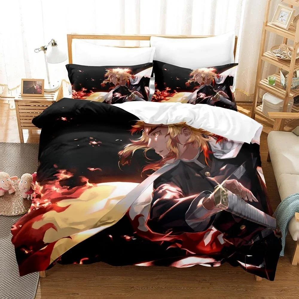 3D Printed Anime Bed Sheet Demon Slayer Bedding Set Single Twin Full Queen King Size Bed Set Adult Kid Bedroom Duvet Cover Sets