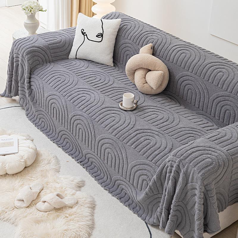 Plush Sofa Cover Four Seasons Universal Simple Modern Cream Style Sofa Cover Cloth Dirt-Proof Cover Cover