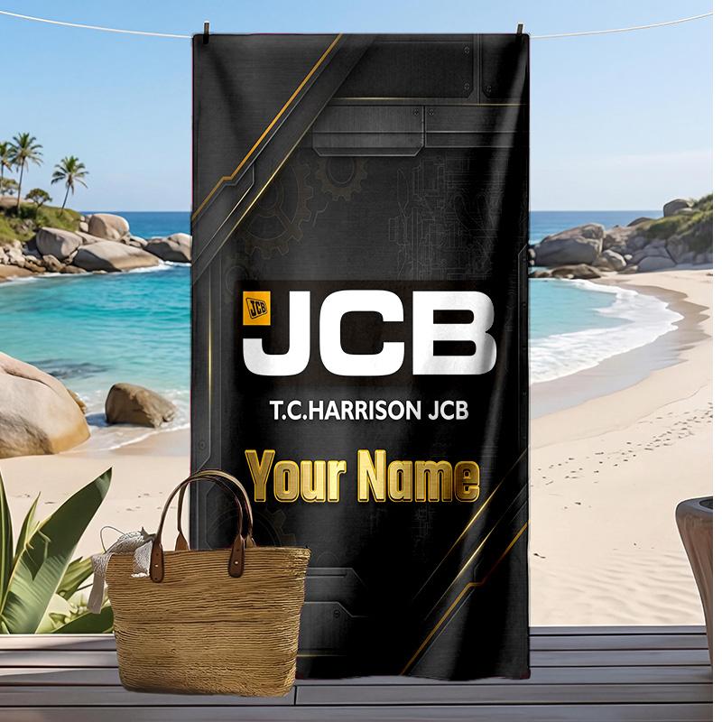 JCB Custom Beach Towel, Print Your Name Text Lightweight Absorbent Towel for Swimming Travel