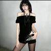 T-shirt Long Gothic Y2K pour Femme Sexy Coupe Ajustée Chic Col Bardot Fermeture Éclair Crop Top Rock Punk Hip Hop Streetwear Femme