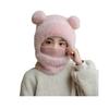 Children Hat with Face Guard Double Plush Ball Decor Solid Color Windproof Ear Protection Baby Hat Woolen Knitted Hat