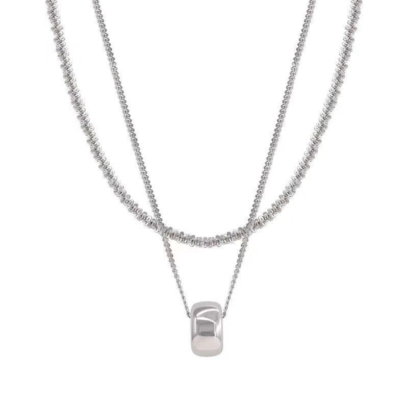 Sweet & Cool Style Double-Layered Ring Pendant Clavicle Necklace for Women