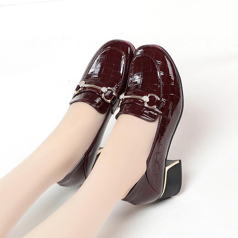 Spring Women Pumps Luxury Solid Patent Leather High Heels Fashion Square Toe Block Heel Shoes Office Slip-on Work Heels