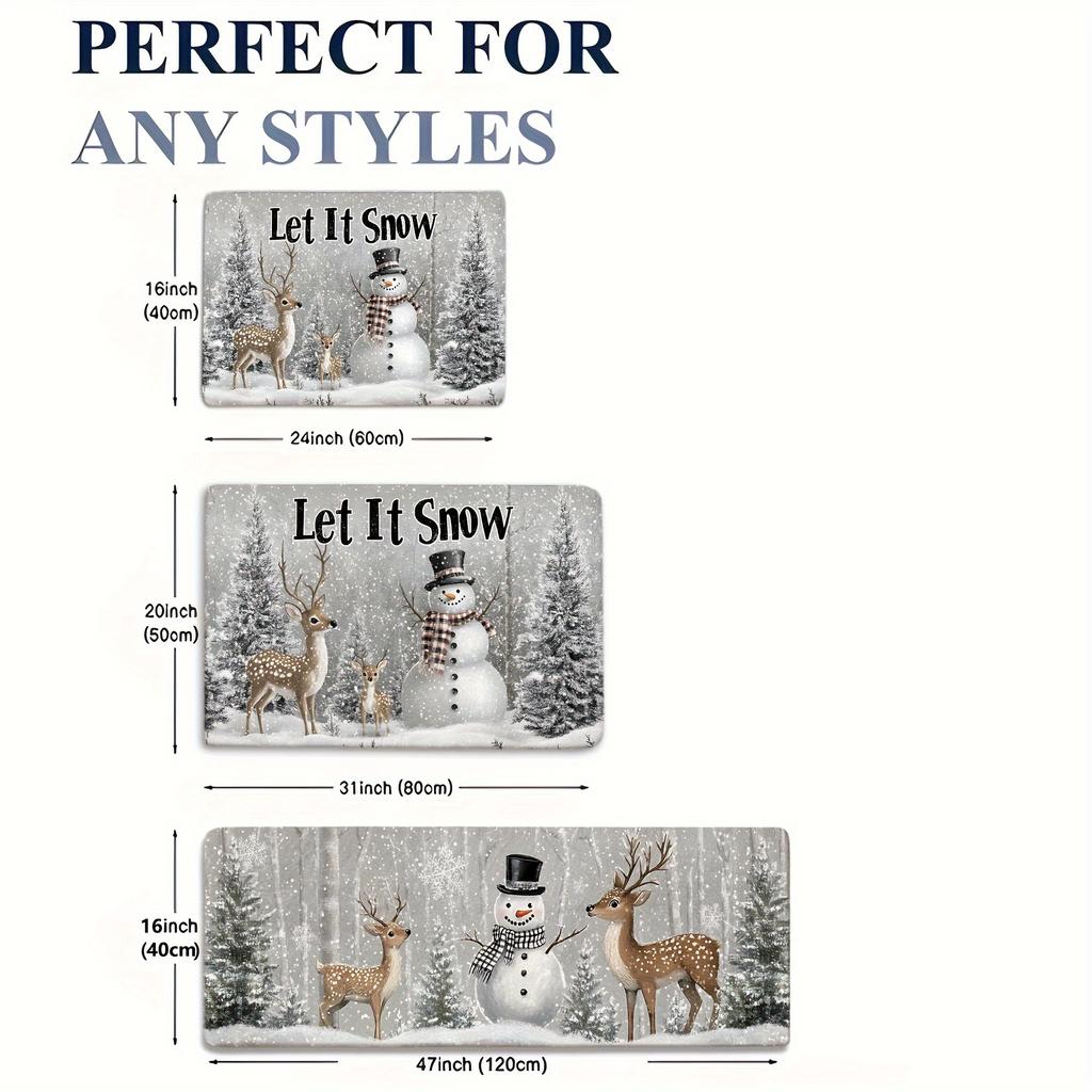 Christmas Linen Texture Wooden Xmas Tree Snowflake Kitchen Rug Set Non Slip Washable Floor Mat Indoor Holiday Decor