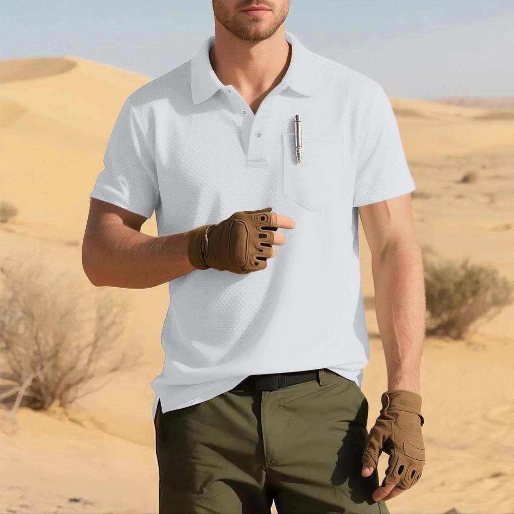 Men's Solid-color Classic Lapel Short-sleeved Sporty Casual Shirt Top