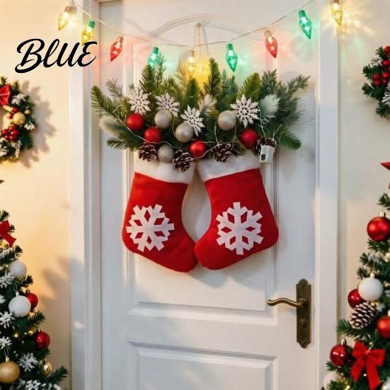 Christmas Party Decorations Mitten Door Hanger Red White Glove Ornament with Pine Cone Berries Reusable Holiday Ornaments Fabric Wall Decor