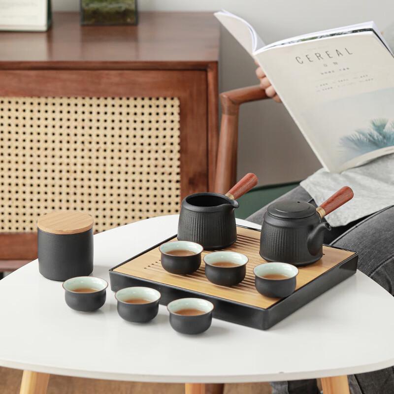 Ceramic Kung Fu Tea Set with Bamboo Tea Tray