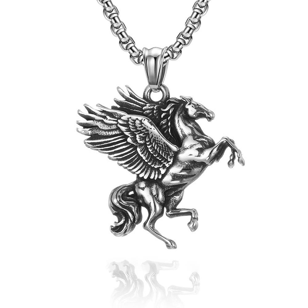 Punk Vintage Pegasus Unicorn Pendant Necklace For Men 316L Stainless Steel Greek Mythology Pegasus Wings Necklaces Jewelry Gifts