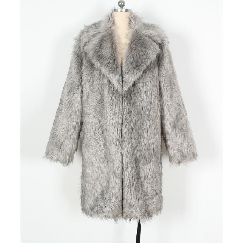 Men's Mid-Length Faux Fur Coat Lapel Warm Winter Overcoat Casual Streetwear