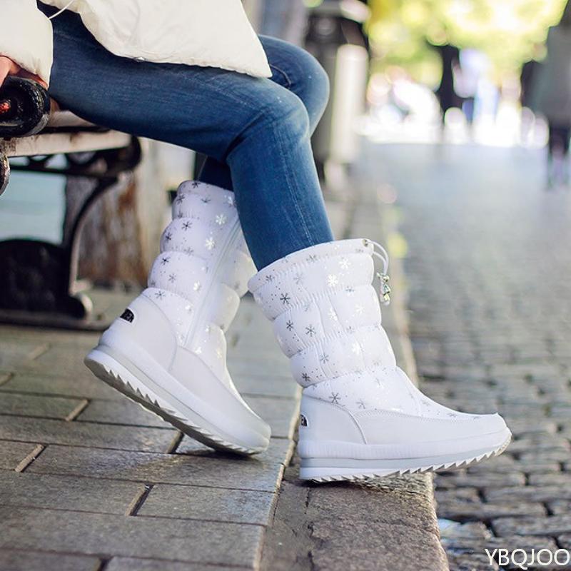 2026 Non Slip Waterproof Platform Snow Boot Casual Female White Shoes Winter Thick Women's Snow Boots Warm Plush Mid-calf Boots