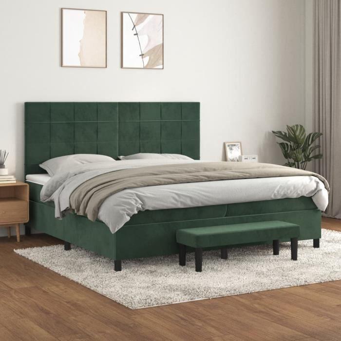 3137866 vidaXL Lit à sommier tapissier et matelas Vert foncé 200x200cm Velours