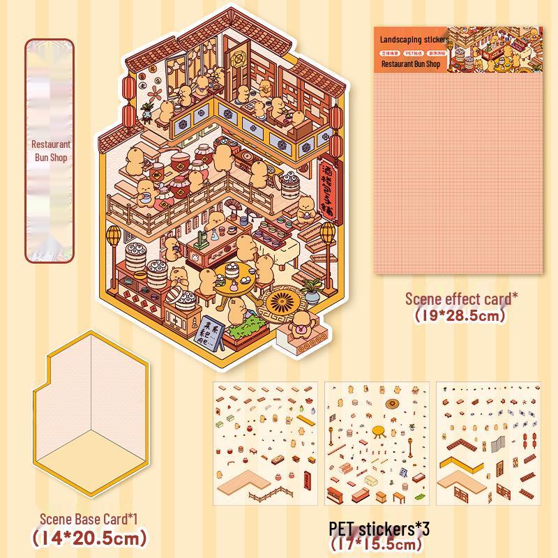 Stereoscopic 3D DIY Cartoon Scene Sticker: Large, Cute, High-Difficulty, 3-Layer Decompression Journal Sticker