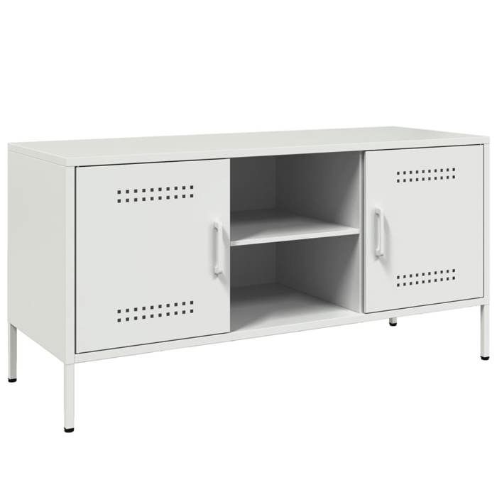 VidaXL Meuble TV blanc 100,5x39x50,5 cm acier, support TV, buffet TV, meuble multimédia, banc TV, armoire hifi, centre de 842993