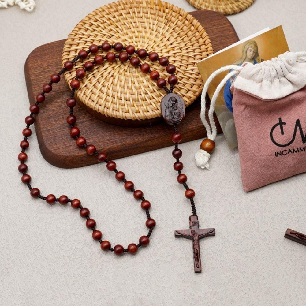 with Storage Bag Handmade Rosary Necklace Dalbergia Microphylla Crucifix Pendant Chain  Men