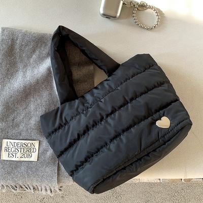 Tote Bag Large Capacity Love Cotton Clothes Down Bag Women's Niche Horizontal Striped Nylon Handbag