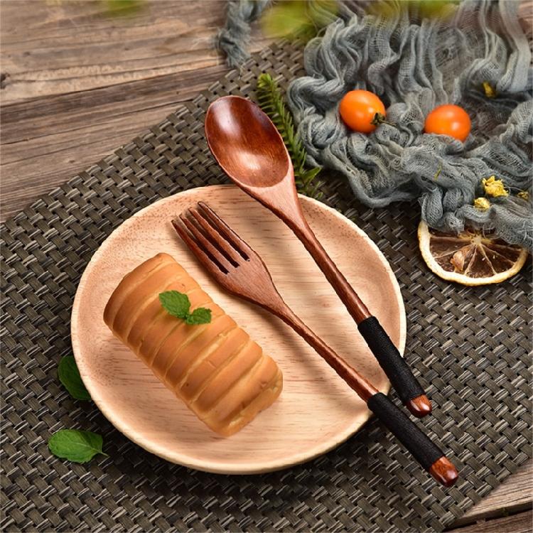 Simple Wooden Spoon Fork Set Long Handle Design For Deep Container Natural Finish Kitchenwares Durable Cooking Utensils