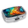 Portapillole Portatile con 2 Scomparti, Mini Custodia Organizer in Metallo per Medicine, Carino Contenitore Stampato per Pillole, Vitamine, Gioielli, Viaggio, Uso Quotidiano