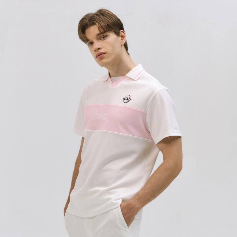 GOXO Men S Swagball Pique Block ShorT Sleeve T ShirT whiTe