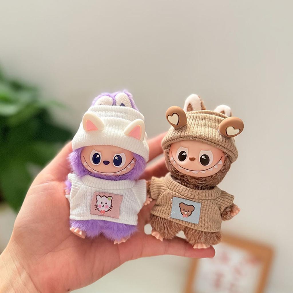 No DollPlush Doll Clothes for Mini Labubu 4.0 Bear Hat Love Sweater Set DIY Doll Accessories Gifts