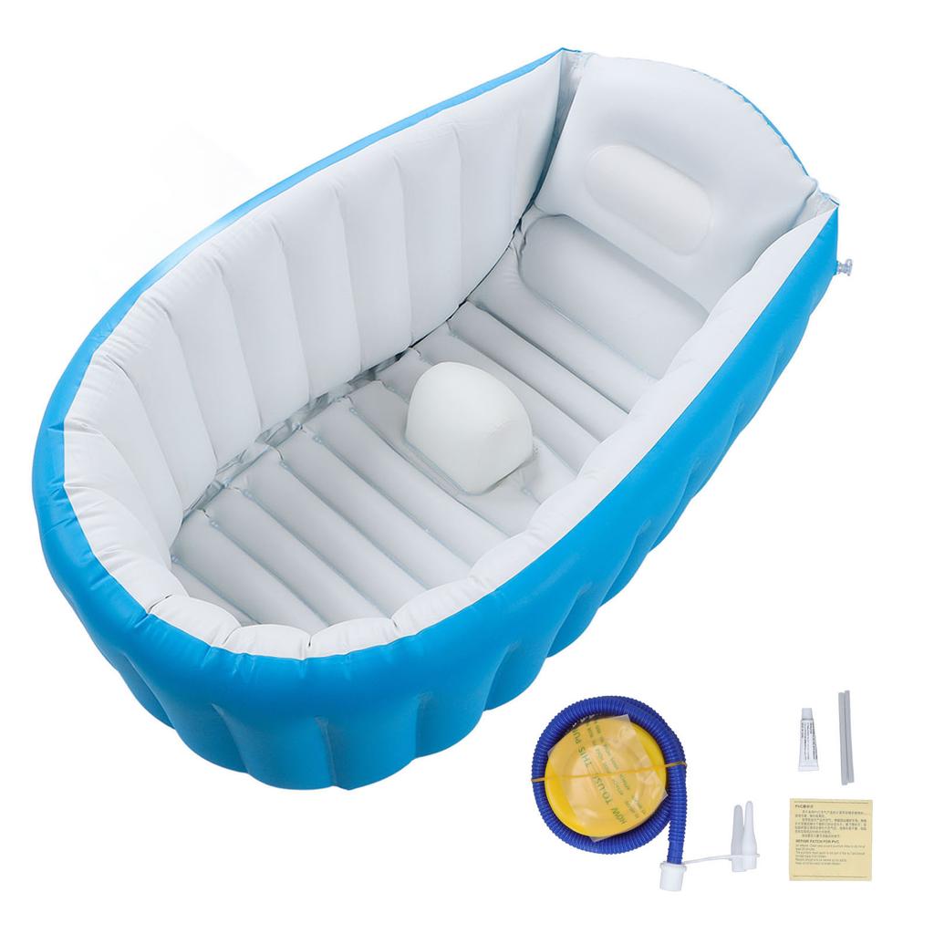Inflatable Baby Bathtub with Air Pump Water Level Marker Skid Resistance Bottom Foldable Toddler