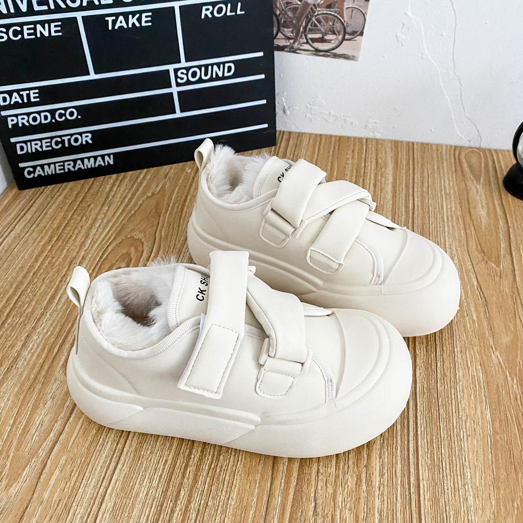 6633 aksamitne buty na platformie z rzepami białe buty damskie 2024 nowe zimowe buty na deskę uniwersalne buty z torbą bawełniane buty