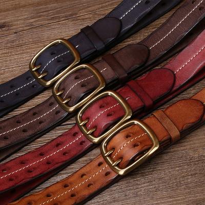 Men'S First Layer Retro Belt Personalized Belt Double Pin Buckle Lazy Belt No Punching Outdoor Tactical Belt