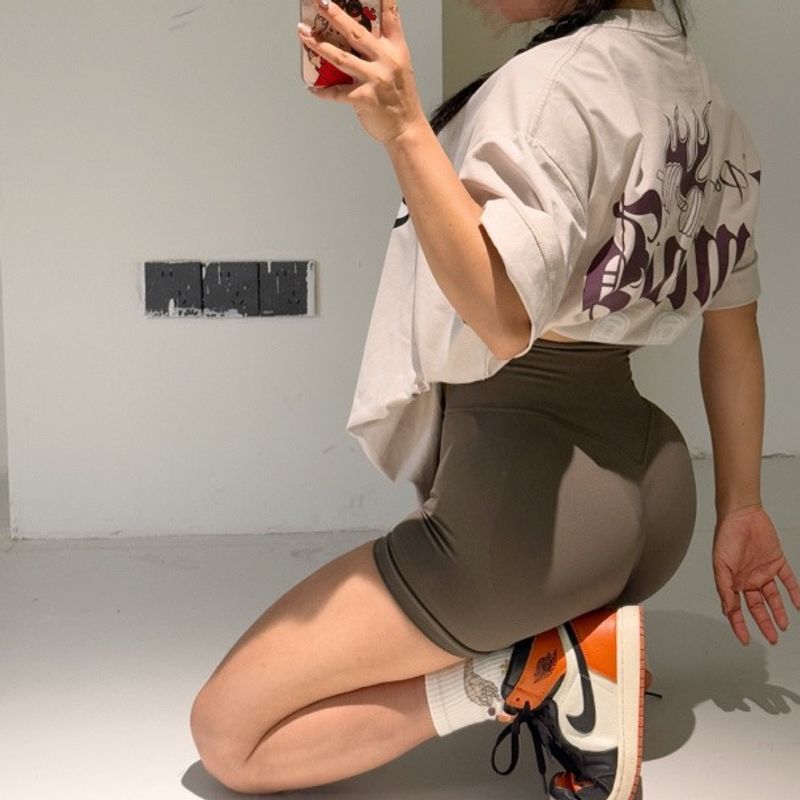 [Peach Heart Hip King Pants] Original Fitness Shorts Wait Lifting Yoga Shorts Fashion Skinny Thin Slimming outside Wear