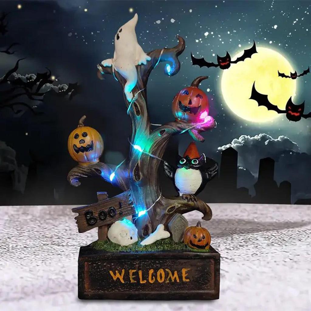 Haunted Hollow Welcome Tree, The Friendly Fright That Greets You Right! Light Up Resin Scene Prop Collectible Ornaments