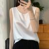 Summer new temperament sleeveless vest women's outer wear fashion round neck foreign style versatile acetic acid satin top A