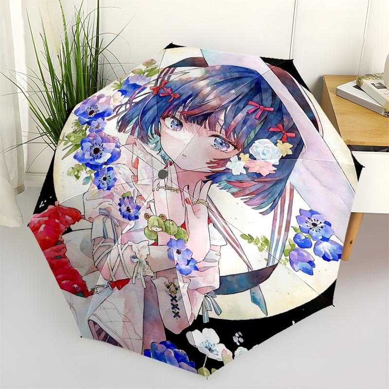 

1pc Outdoor Umbrella with Anime Girl Design - Automatic Opening/Closing Umbrella with Portable Tri-Fold Design, 8-Rib Iron Frame, Perfect Gift fo