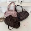 Fashion Leopard Print Faux Suede Women's Shoulder Bags Large Capacity Ladies Handbag Versatile Contrast Color Female Tote Bag