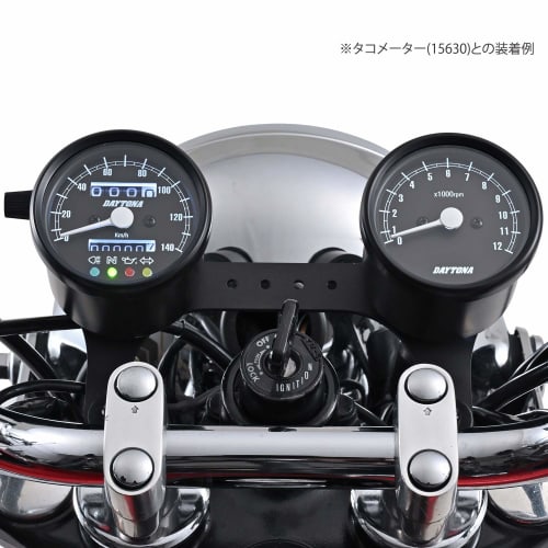 Mechanický rychloměr Daytona Motocykl Černé tělo/Černý panel/Bílá LED 60 Displej 140 km/h s indikátorem 15626