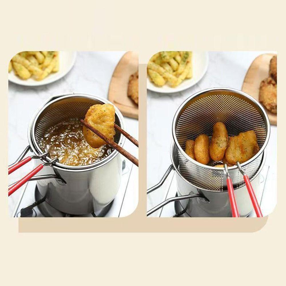 Stainless Steel Deep Frying Pot with Lid Tempura Fryer Pan Deep Fryer with Strainer Cooking Tool
