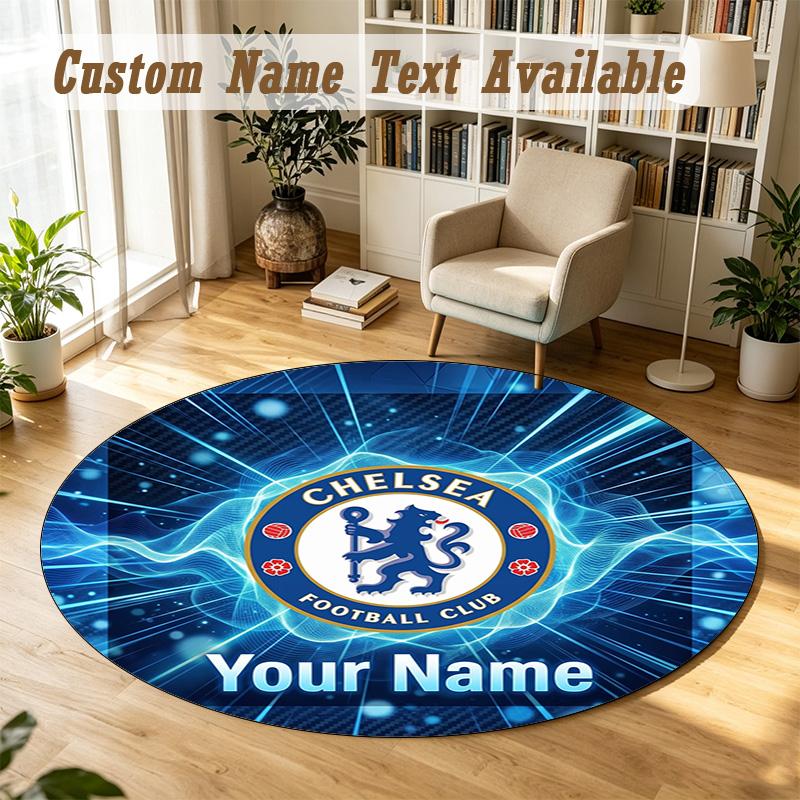 Round Rug Custom NameChelsea FC Pattern Non Slip Carpet Home Floor Decor