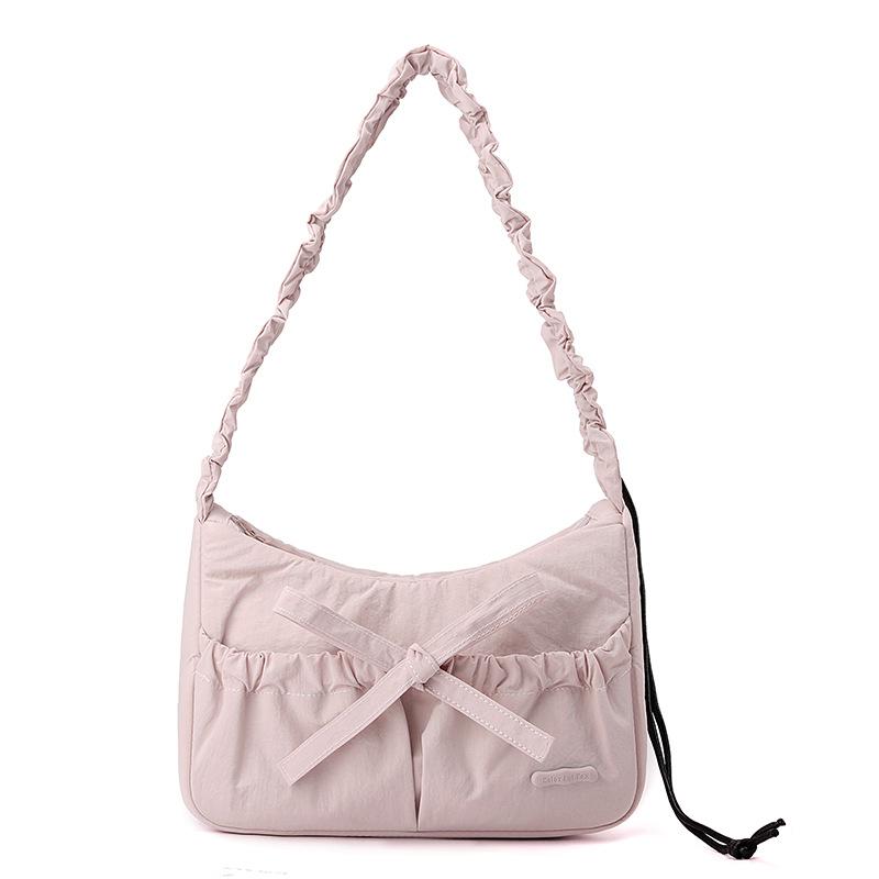 Marszczona torebka na ramię ze sznurkiem, z kokardą, crossbody, do dojazdów, damska
