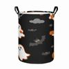 1pc Spooky Black & Bat Laundry Basket - Collapsible Round Storage Bin with Sturdy Handle Suitable for Clothes, Towels,, Bathroom Organizer, Organizer 