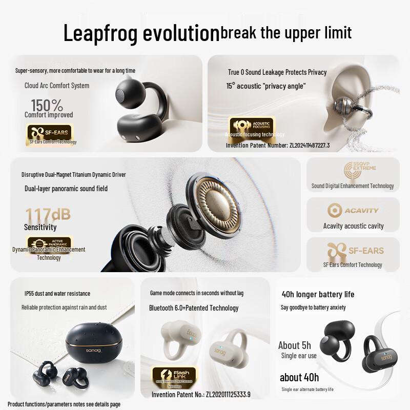 SANAG Z50 Ultra AI Open-Ear Clip Bluetooth Headphones