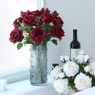 Artificial Rose with Stem 2 Heads Non-withering No Watering Wedding Photo Props Realistic Reusable Faux Flower Branch Home Decoration Supplies